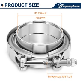 2.0 Inch V Band Clamp, Exhaust Clamp with Male Female Flange 304 Stainless Steel for Turbocharger, Mufflers, Downpipe - 2 Pack