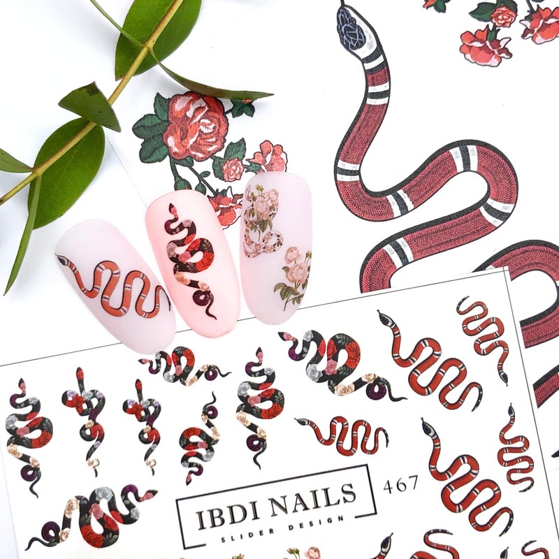 IBDI Snake and Flower nail Decals/Sliders for manicure or pedicure,