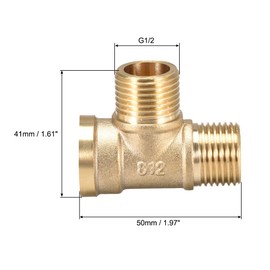 sourcing map Brass Tee Pipe Fitting G1/2 Male XG1/2 Male x G1/2 Female T Shaped Connector Pipe Coupler 2pcs