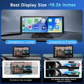 Podofo 10.26" Wireless CarPlay Car Stereo with 1080P Backup Camera, Portable Car Radio with Wireless Android Auto, IPS Touchscreen, Voice Control, Bluetooth, CarPlay Navigation, AUX/FM