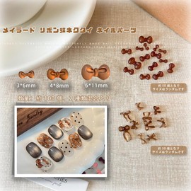 TUMETINSS Nail Parts, Ribbon, 3D, Cute, Cat Motif, Ribbon, Nail Parts, Bowknot, Decorative Parts, Nail Art, Handmade, Set of 100