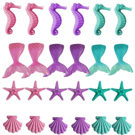 Pack of 24 Ocean Decorations Made of Resin Wisirent, Shells Decorative Starfish Decoration, Seahorse Decoration, Fishtail Decoration, Sea Animals Decoration, Starfish Decoration Resin for DIY Crafts