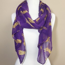 Gypsy Jewels Tiger Purple & Yellow Lightweight Thin Poly Scarf (Long Straight)