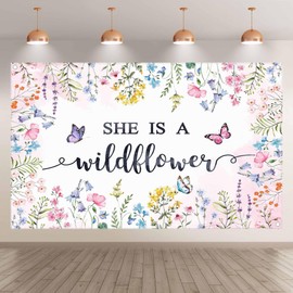 Luminora 72x43inch Fabric Spring Wildflower Baby Shower Backdrop Pink Floral Butterfly Background Kids Girls Newborn Party Decorations Photo Banner Props