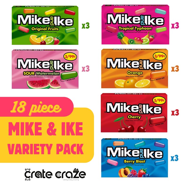 Mike Ike Chewy Candy Variety Pack, Assorted Flavors Mini Box