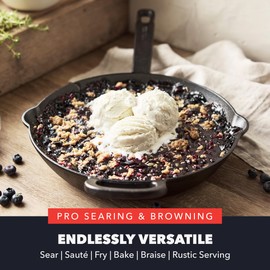 GreenPan x Bobby Flay 10” Cast Iron Pre-Seasoned Skillet with Helper Handle, Professional Grade Heavy Duty, Induction Suitable, Versatile Stovetop, Oven, BBQ, Fire & Grill, Indoor/Outdoor Use, Black