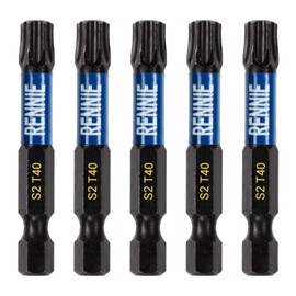 5 x Rennie Tools 50mm Long T40 TX40 Impact Screwdriver Driver Bits Set. Heavy Duty Magnetic Torx Screwdriver Bit Set. Black Oxide Coated Torx Impact Driver Bits. Torx Bit Set