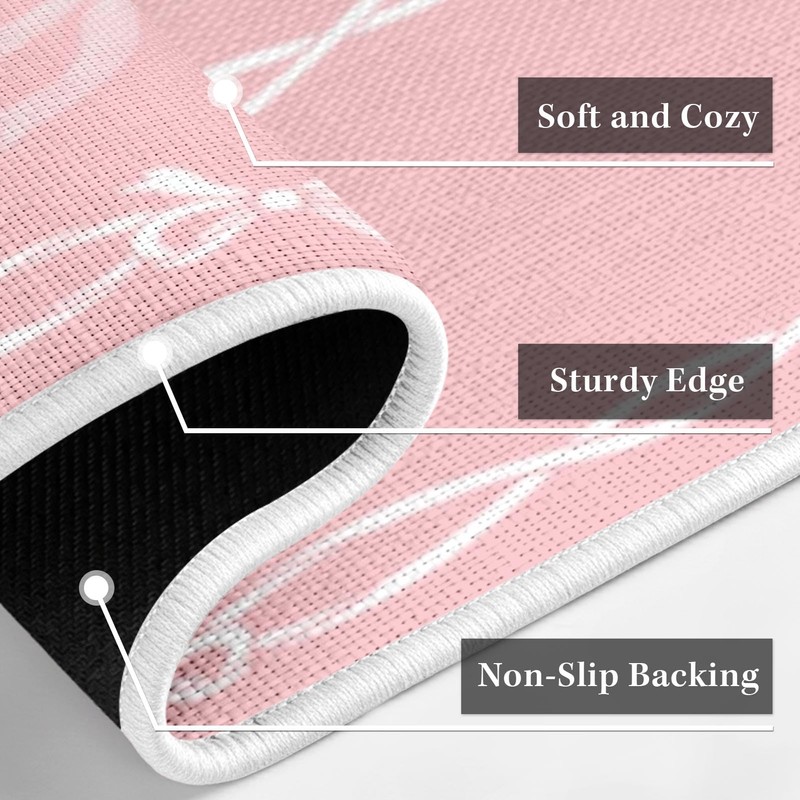 Scalloped Kitchen Rug Set of 3, Pink Bow Kitchen Mats