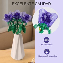 DAYWELL Bloques de Construcción de Flores, Decoración del Hogar de Bricolaje, Regalos de Cumpleaños para Mujer Mamá, Aniversario,Navidad, Día de San Valentín, Día de la Madre (Azul 126 Piezas)