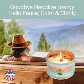 Sage Smudge Candle with White Sage Leaf (6oz) Manifest & Cleanse - Pure Sage Energy Cleansing Candle for Meditation – Spiritual for Protection & Intention – Soy Wax - Made in USA