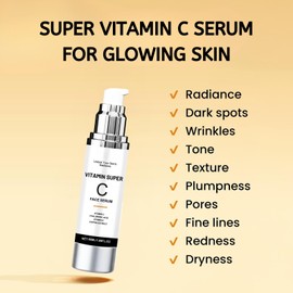 Super Vitamin C Serum for Mature Skin, Antioxidant Vitamin C Serum for Glowing Skin, Anti-Aging & Brightening Face Serum for Wrinkles, Vitamin C Serum for Women Over 45, Targets Age Spots