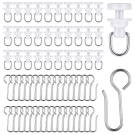 100 Pcs Curtain Track Gliders Hooks 50 Plastic Curtain Tracks Glider and 50 Metal Hook Ceiling Sliding Curtains Tracks Hook for Straight Curved Track Glider Carriers Hooks Rail Runner