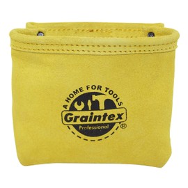 Graintex SS2076 Nail/Screw Pouch with Clip Yellow Color Suede Leather, Universal Steel Clip for Belt, Riveted for Durability, for Constructors, Electricians, Plumbers, Handyman