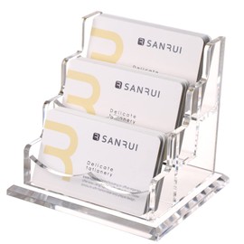 SANRUI Clear Acrylic Business Card Holder 3 Tier with 3 Pockets for Businesses, Offices, Hotels and Workplaces