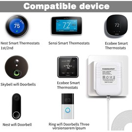 24Volt Transformer C Wire Adapter for Thermostat and All Versions of Ring Doorbell, Compatible with Nest 1st/2nd, Ecobee, Honeywell, Sensi, Sensi Smart WiFi Thermostat, Nest Hello Doorbell Supply Cord