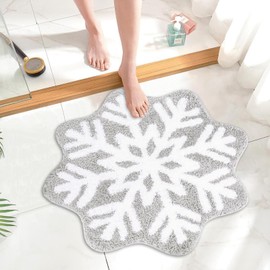 JarThenaAMCS Christmas Bathroom Rug Grey Snowflake Tufted Bath Mat Absorbent Non Slip Shower Rug Front Door Mat for Winter Xmas Home Room Entrance