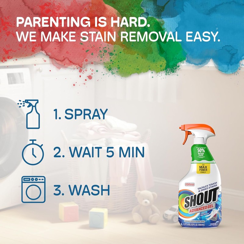 SHOUT Advanced Laundry Stain Remover Gel for Clothes Laundry, Breaks