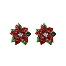 2PCS Christmas Poinsettia Pins Enamel Red Flower Brooch Pins Large Floral Lapel Pin Xmas Wedding Party Dance Banquet Dress Accessories Jewelry (2PCS)