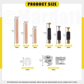 Mardatt 270Pcs 3 in 1 Furniture Connecting Kit with 3 Sizes Wood Dowel Pins, Nickel Plated Cam Lock Nuts Fittings Pre-Inserted Nut Screws Bolts Fasteners Connectors for Furniture Cabinets Drawer