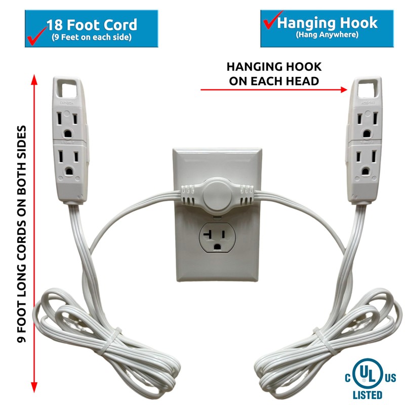 W4W Twin Extension Cord Power Strip - 3 Prong -