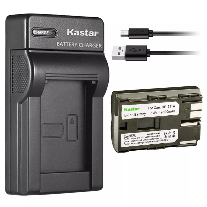 Kastar BP-511 Battery or Slim USB Charger for Canon Optura