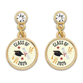 Class of 2025 Excited Cap Hat Diploma Lydia Gold Earrings Jewelry Gift Graduation Graduate