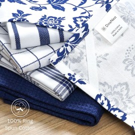 DineNest Assorted Kitchen Dish Towels 100% Cotton 16x26 Inch Set of 5 - Super Absorbent Soft Durable Washable Dish & Cleaning Low-Lint Towels for Kitchen & Home - Quick Drying Dish Towel Navy Blue