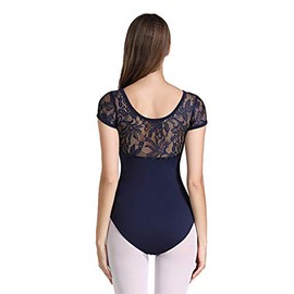 (Medium, Navy Blue) - ModLatBal Women and Girls Short Sleeve Leotards for Ballet Dance Gymnastics Bodysuit