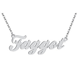 Dancing Wolf Silver Faggot Name Necklace Monogram Initial Charm Nameplate Womens Jewelry Birthday Valentine Gifts