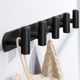 Optish Coat Rack Wall Mount, Black Bathroom Towel Rack with 5 Hooks, Heavy Duty 66LB Sturdy Coat Hook for Towels, Robes, Bags, Hat Rack Key Holder for Entryway, Bedroom