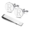 LOYALLOOK Classic Engraved Initial Cufflinks and Tie Clip Bar Set