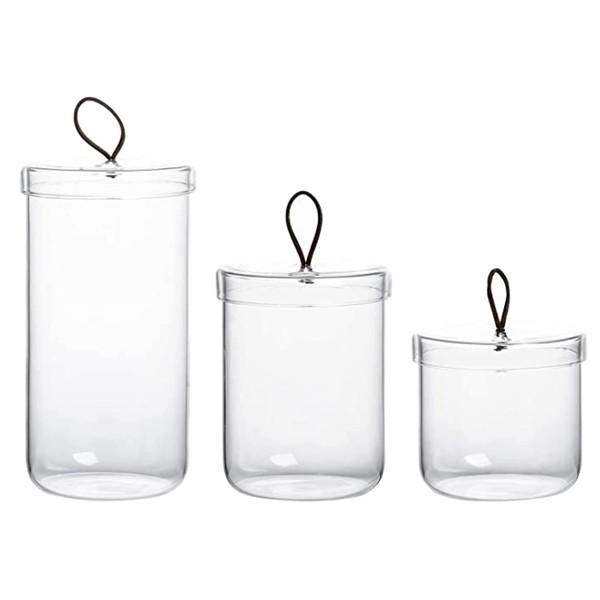 Premium Glass Apothecary Jars for Cotton with Handle | Apothecary Jars Bathroom | Set of 3 | Glass Jar with Lid for Laundry Room Storage, Bathroom Canisters, Mason Jar Bathroom Accessories Set