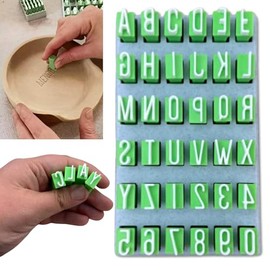 Sellos de arcilla, alfabeto, números y símbolos, accesorios hechos a mano, para decoración de cerámica, 36 sellos de letras para arcilla con caja de almacenamiento, verde (mayúscula de plástico)