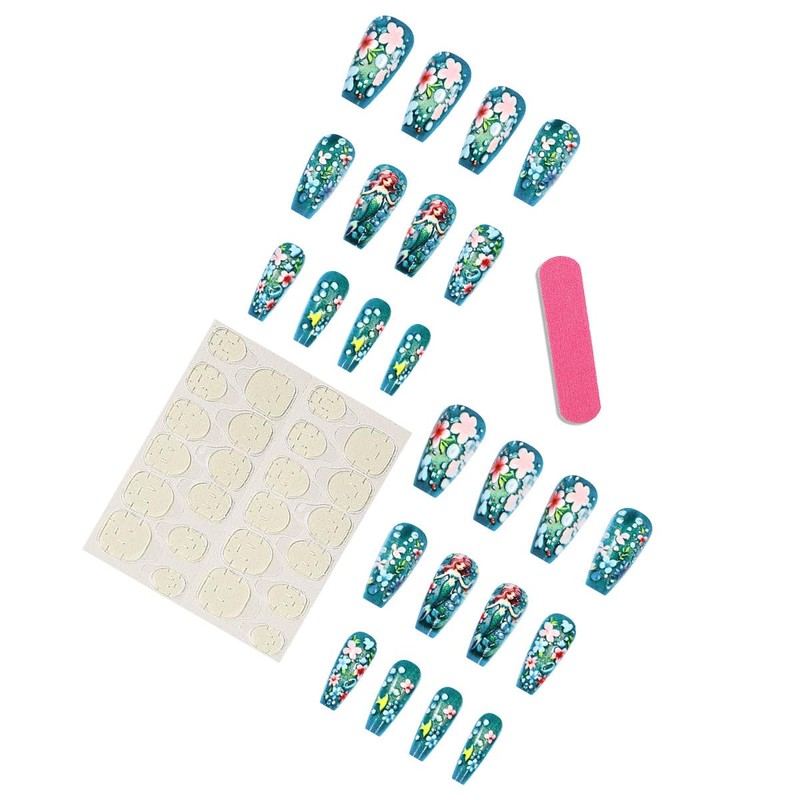 24Pcs Press on Nails Fish Gel on Nail Sweet Cool