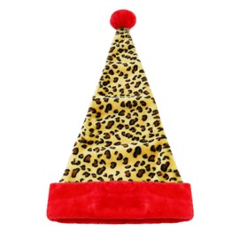 QTKJ Santa Hat with Leopard Print, Long Christmas Hats, Soft Velvet Fabric and Fluffy Plush, Christmas Gifts for Women and Men, Xmas Hat Suitable for New Year, Party, Christmas Decorations（Red）