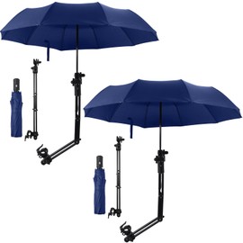 Shinylin 2 Pcs Beach Umbrella with Adjustable Universal Clamp Upf 50+ Automatic Open and Close Windproof Travel Portable Golf Umbrella for Beach Chair, Stroller, Fishing (Navy)