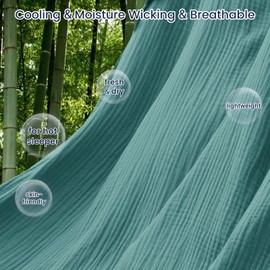 PHF Cooling Muslin Throw Blanket for Hot Sleepers, 60% Viscose from Bamboo, 40% Cotton for Summer, 4-Layer Breathable Gauze Blanket for Bed Couch, 50"x60", Teal Blue