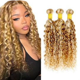P30613 Highlight Blonde Bundles Human Hair 613 Water Wave 3 Bundles 16 18 20 inch Brazilian Remy Hair Light Brown Bundle for Women