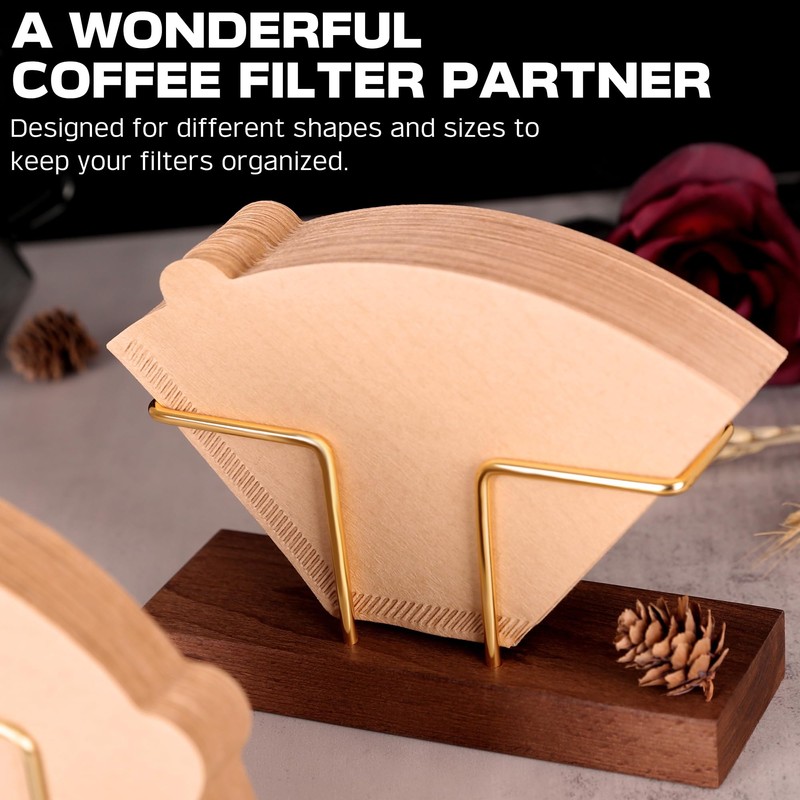 PUNNIO Coffee Filter Holder Storage, Black Walnut & Brass Rack
