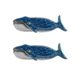 SOFFEE DESIGN Set of 2 Vintage Metal Cabinet Knob Dresser Drawer Pulls with Bowhead Whale Shape, Distressed Occean Style Closet Handles, Antique Door Knobs with Mounting Screws - Blue