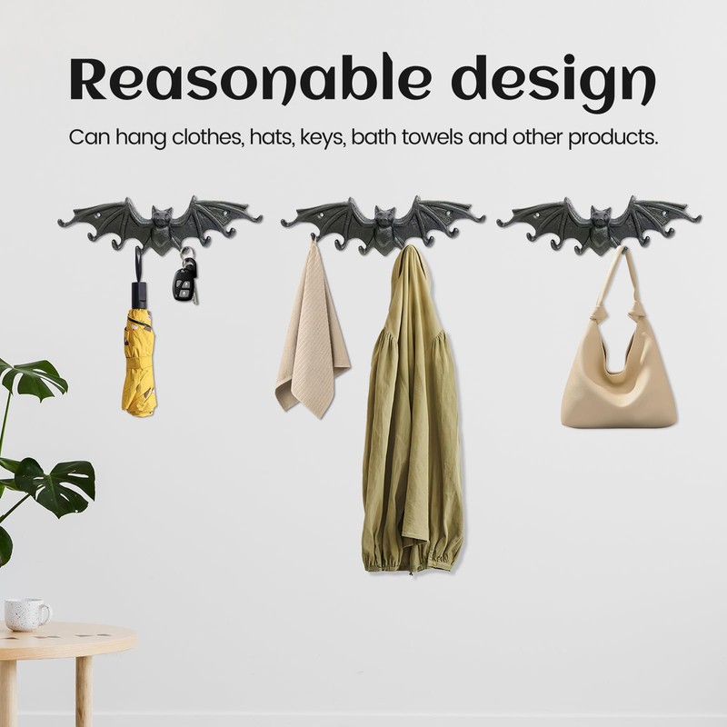 Womeet Coat Hooks Wall Mounted, Rustic Bat Key Hook Holder,