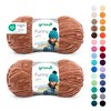 Gründl Funny Plain Soft Chenille Wool for Crocheting, Chenille Yarn Made of 100% Polyester, 2 Balls (100 g/120 m, Needle Size: 5-6), Light Brown