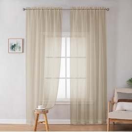 OWENIE Sheer Curtains 72 Inches Long for Bedroom Living Room, Rod Pocket Fimly Solid French Door Curtains Set of 2, Elegant Taupe Voile Curtains Panels Window Treatments, 42" Width