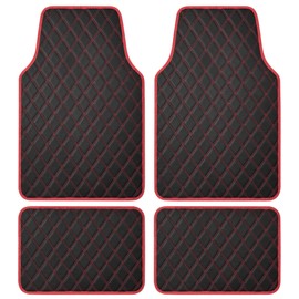Carbella DiamondLuxe Faux Leather Floor Mats, Universally Sized, Diamond Stitched, All Weather, Easy to Clean, 4pc Set Car Accessories for Car, Truck, Van, and SUV, Easy to Install Car Mats (Red)