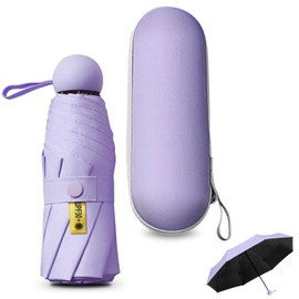 Sykrawki Travel Umbrella, 8 Ribs Pocket Umbrella with Capsule Case, Small UV Umbrella, Portable Pocket Umbrella for Men and Women, purple