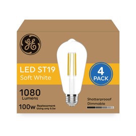 GE Ultra Bright LED Light Bulbs, 100 Watt Equivalent, Soft White, ST19 Edison Style Bulbs (4 Pack)