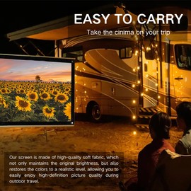 SQAQS Projector Screen 100 Inch with 8 stick hooks, 2 × 5 m ropes, Portable Movie Screen 16:9 HD 4K Foldable Theatre Cinema Screen, Anti-Crease Portable Projector Screen for Outdoor
