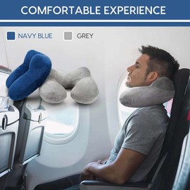 HITSZS Neck Pillow Travel Pillow Inflatable Compact Neck Pillow Ergonomic Headrest with Velvety Soft Washable Cover for Camping, Travel, Plane, Train, Car, Office