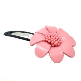 Light Pink Floral Barrette Genuine Leather Hair Pinch Clip