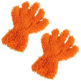 UHANBUT 2PCS Car Wash Mitts, Double Sided Chenille Microfiber Dusting Gloves with 5-Finger Design, Anti-Scratch Auto Interior Exterior Detailing Mitt for Cleaning Wheel Tight Spot (Orange)